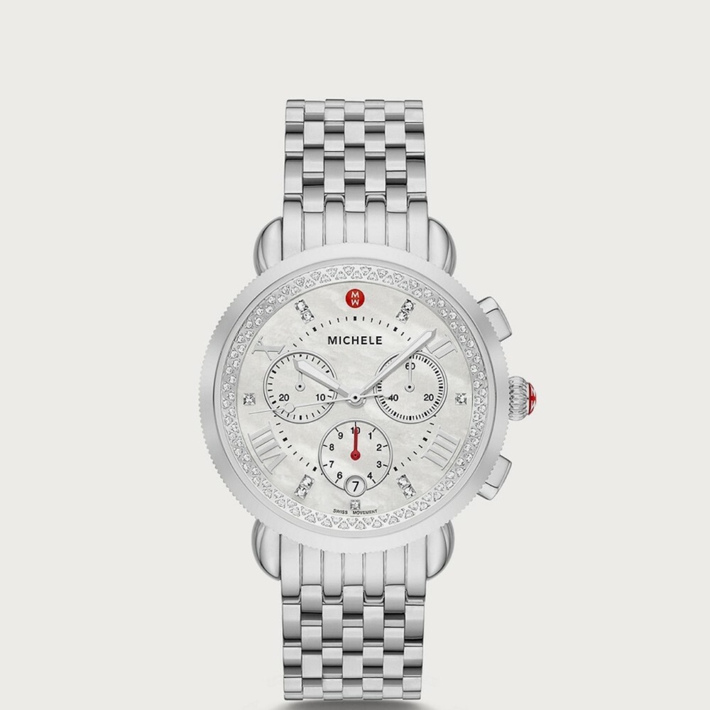 Michele Silver Diamond Chronograph Watch